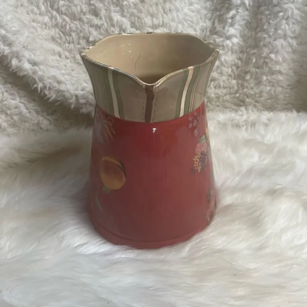Tracy Porter Octavia Hill Fruit Floral Burnt Red Ceramic Pottery Water Pitcher.